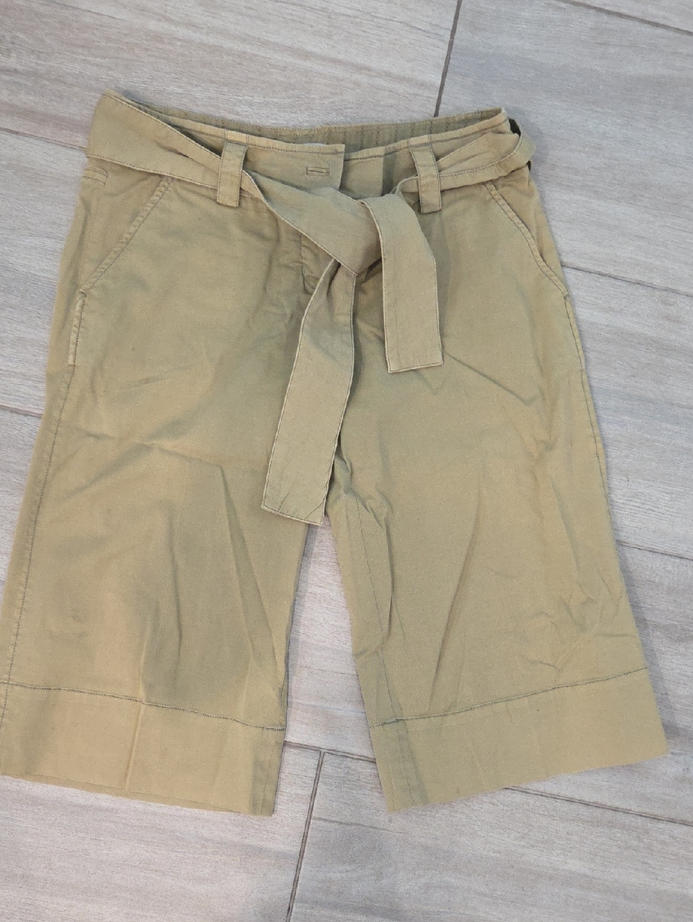Sitwell From Anthropologie High-Waist Belted Khaki Bermuda Shorts